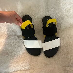 Women's Black, White, and Yellow Sandals
